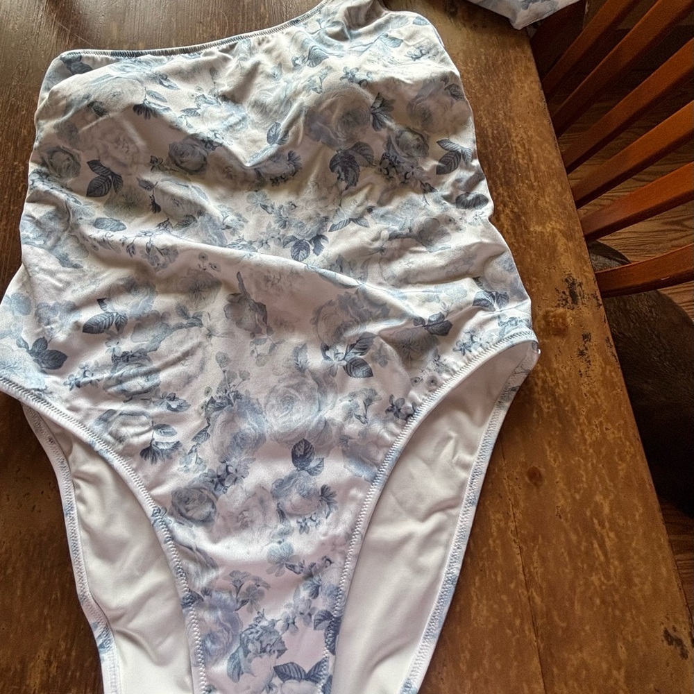 Victoria's Secret White One-Piece Swimsuit with Blue Floral Print